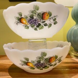 Vintage Arcopal Milk Glass 2 x 9” Bowl Scalloped Edge